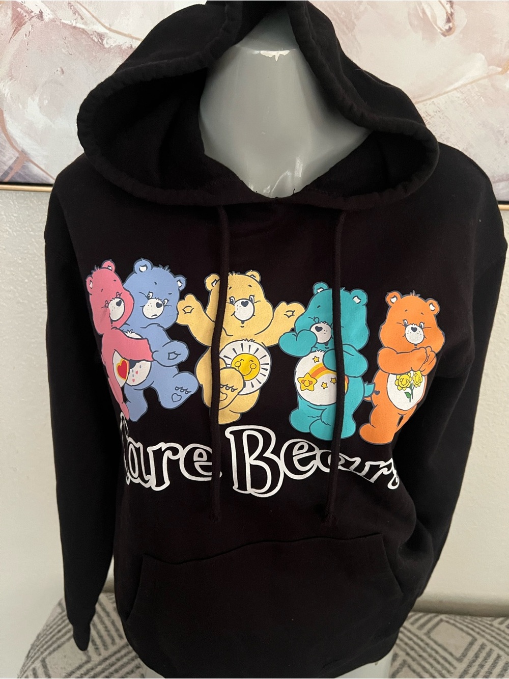 Care Bears Black Graphic Hoodie featuring Colorful Care Bears